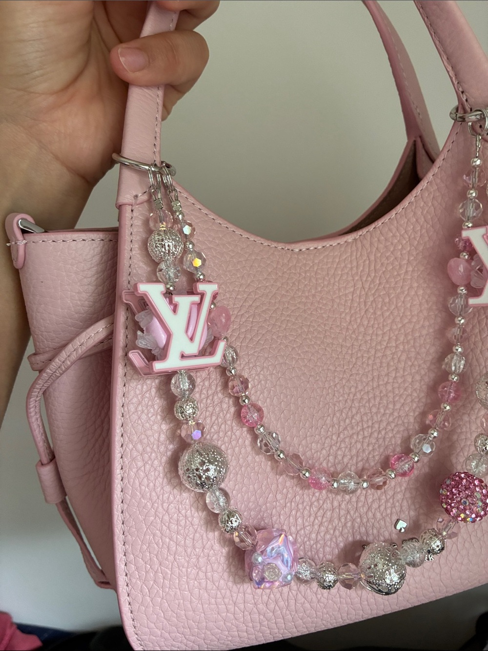 Decorative Pink and White Purse Charm Chain - Picture 2 of 3